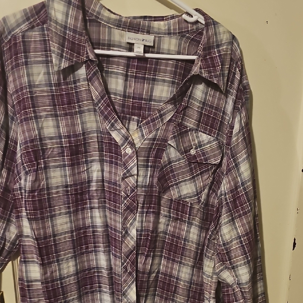 Fashion Bug Purple and White Plaid Shirt